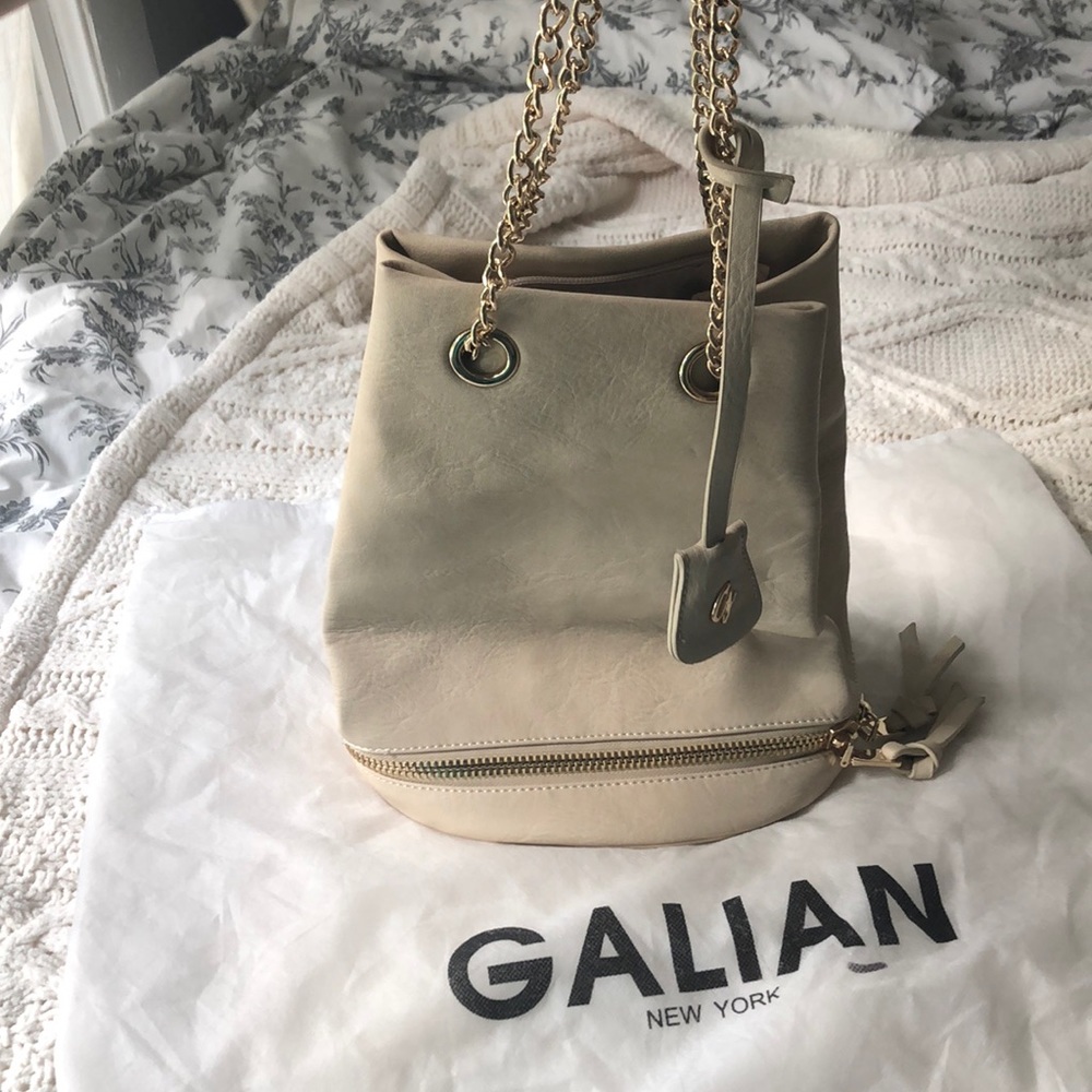 Off White Leather Galian Bucket Bag, gold accents